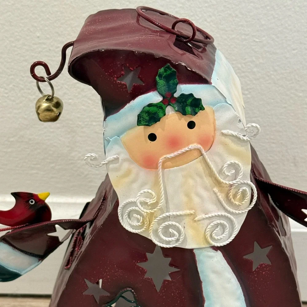 New Kohls Metal Santa Tealight Candle Holder Red Cardinal Star Cutouts